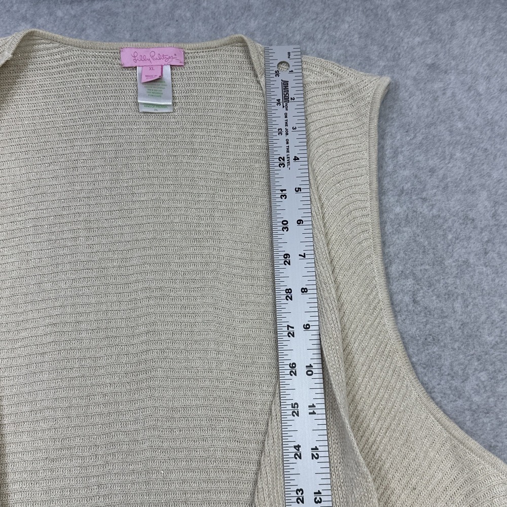 Lilly Pulitzer Andella Sweater Women XL Beige Glitter Fringe Sleeveless Open - Picture 8 of 12